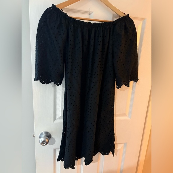 Memory Made in Italy size small eyelet black dress off shoulder cotton - Picture 7 of 12